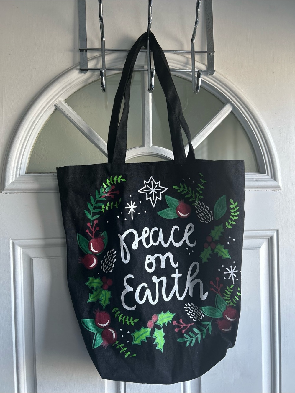 Private Label Black Tote with Holiday Wreath Design